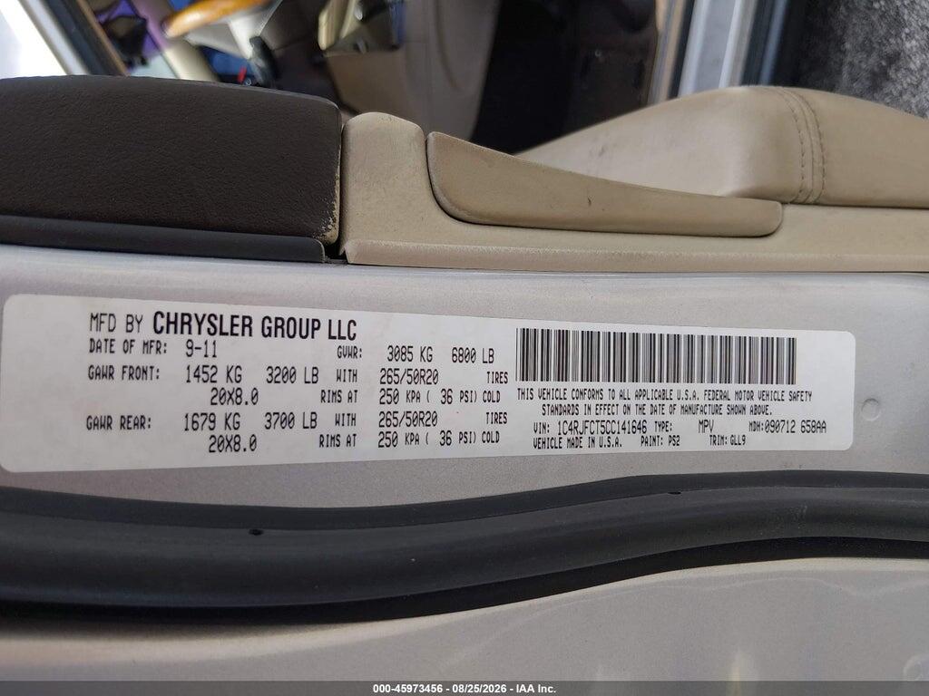 1C4RJFCT5CC141646 2012 JEEP GRAND CHEROKEE photo no. 9