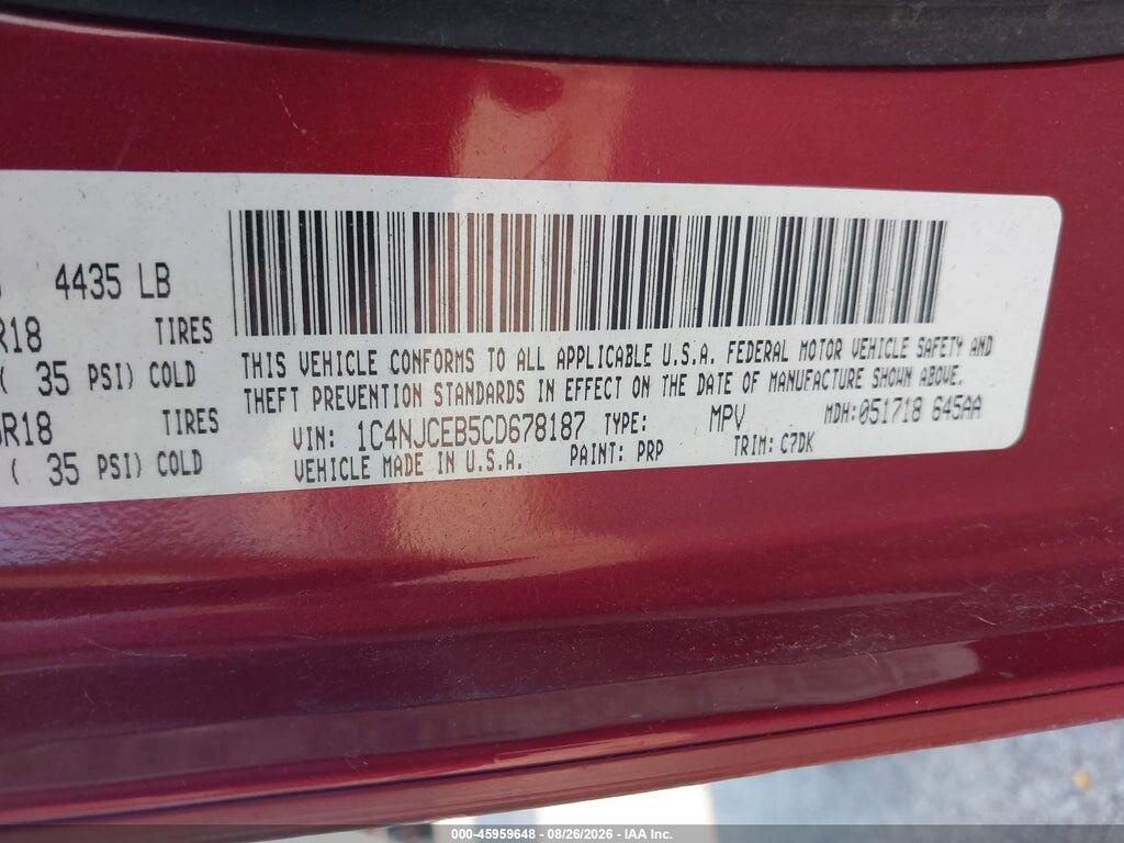 1C4NJCEB5CD678187 2012 JEEP COMPASS photo no. 9