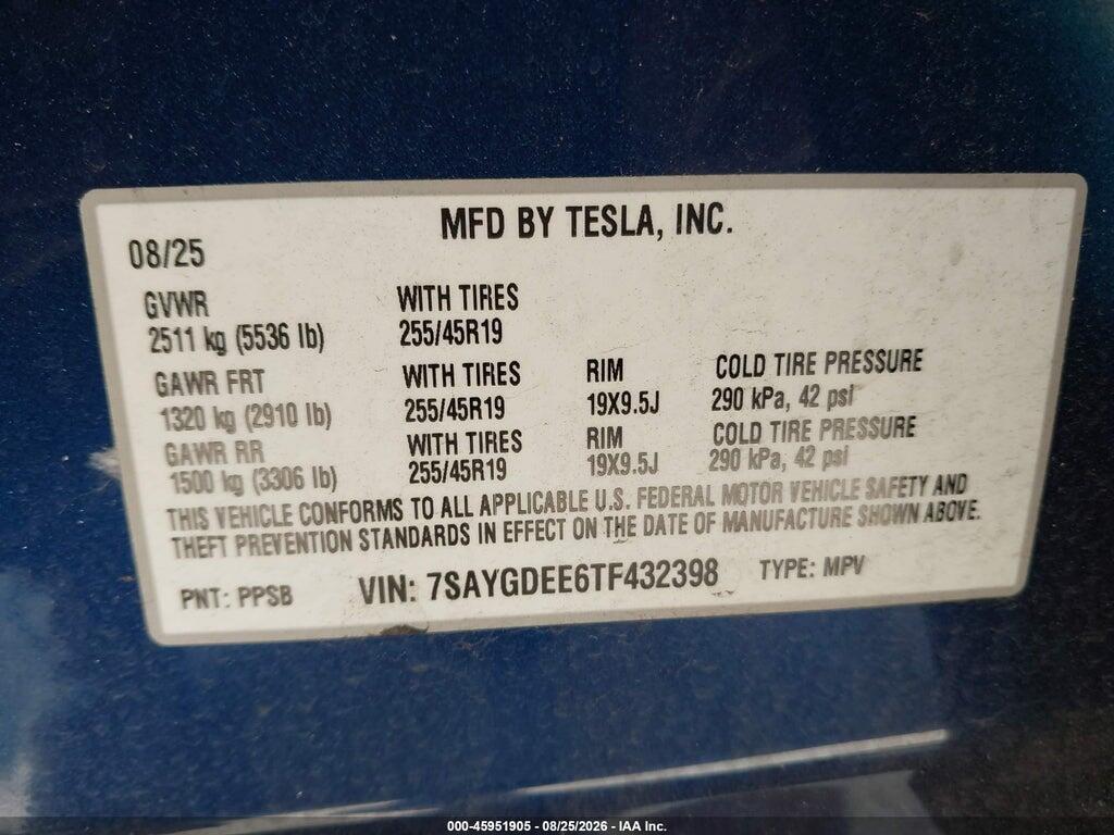 7SAYGDEE6TF432398 2026 TESLA MODEL Y photo no. 9