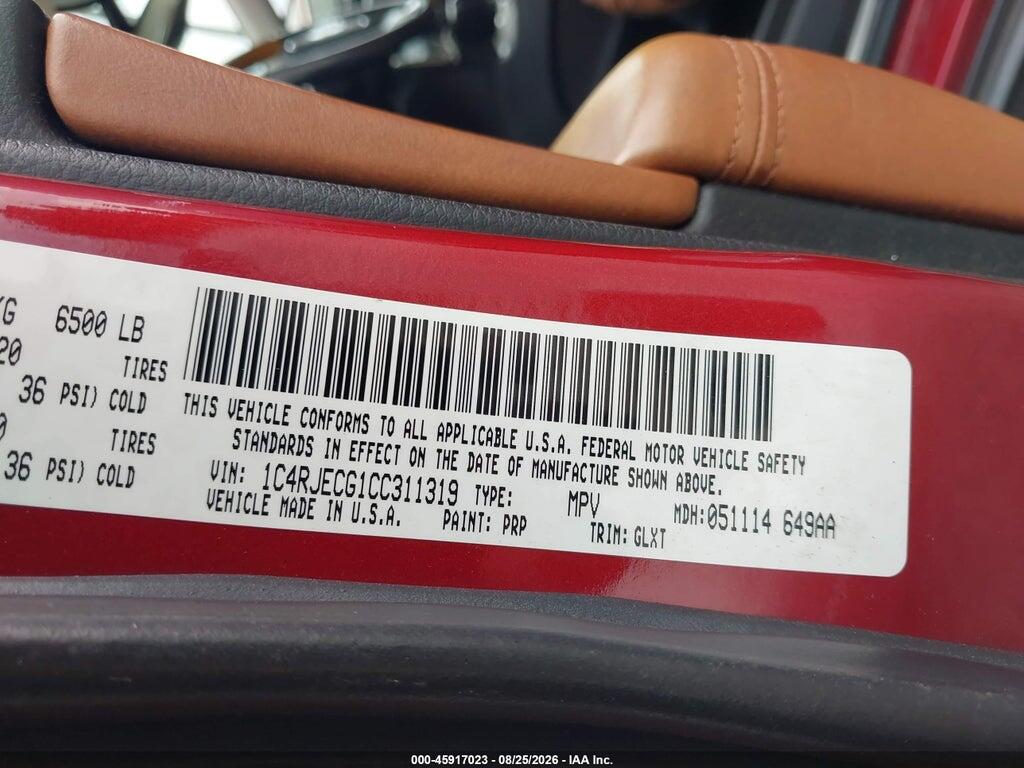 1C4RJECG1CC311319 2012 JEEP GRAND CHEROKEE photo no. 9