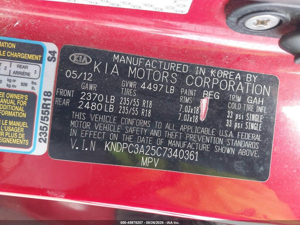 KNDPC3A25C7340361 2012 KIA SPORTAGE photo no. 9