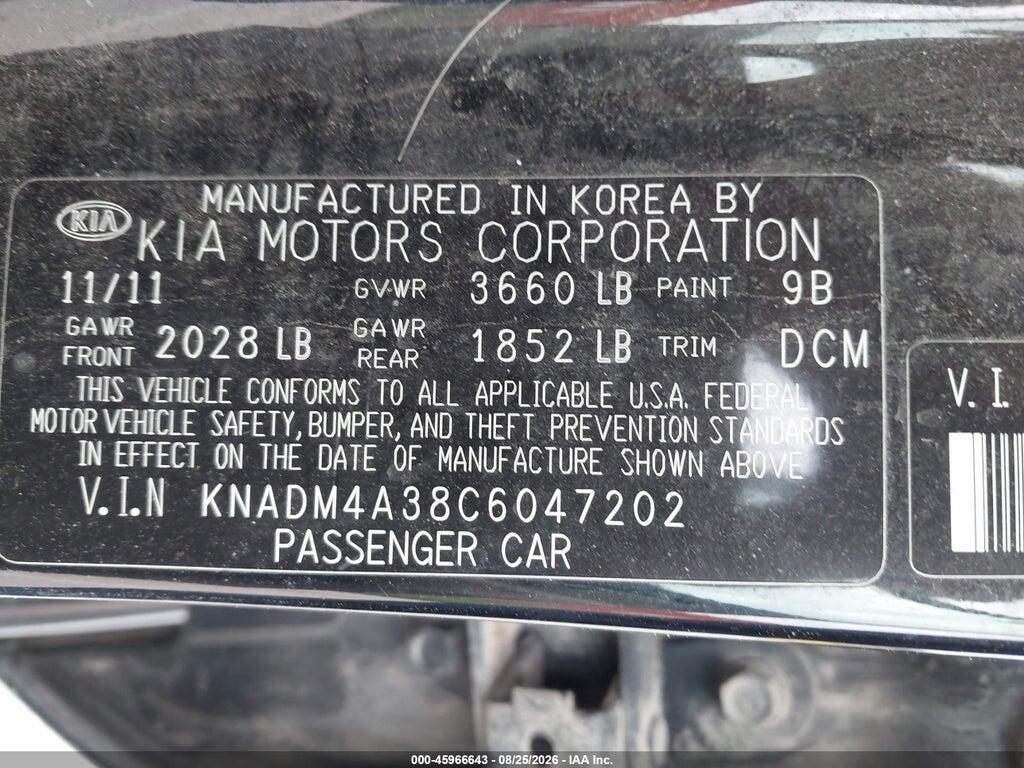 KNADM4A38C6047202 2012 KIA RIO photo no. 9