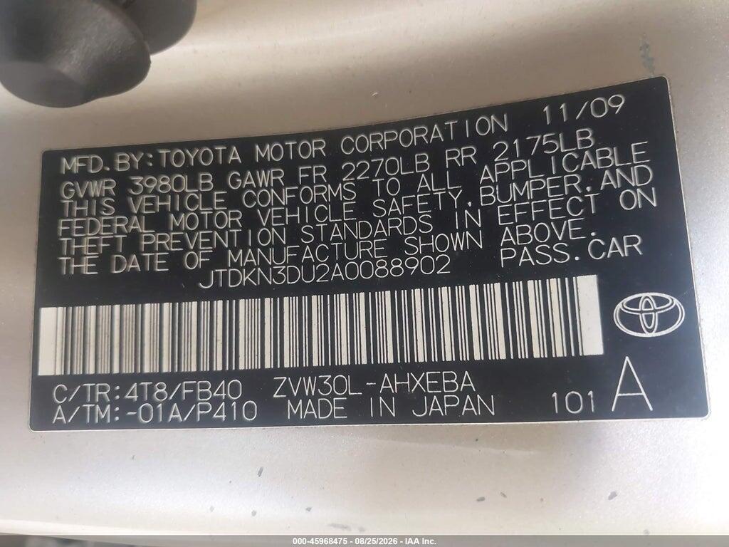 JTDKN3DU2A0088902 2010 TOYOTA PRIUS photo no. 9