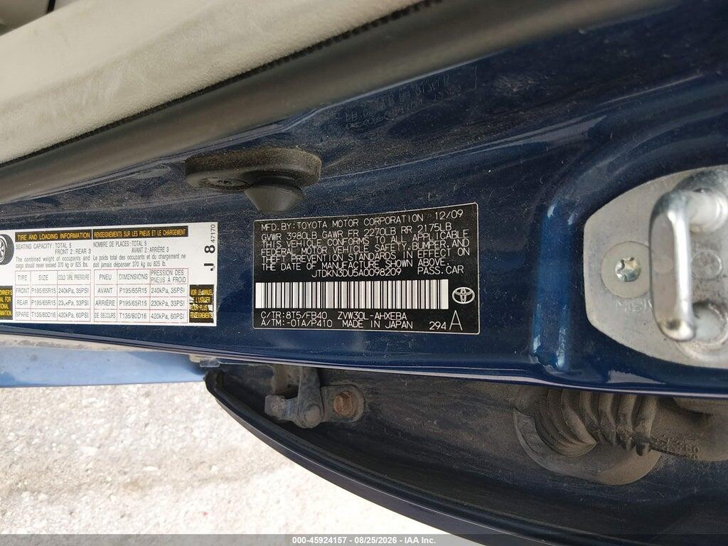 JTDKN3DU5A0098209 2010 TOYOTA PRIUS photo no. 9