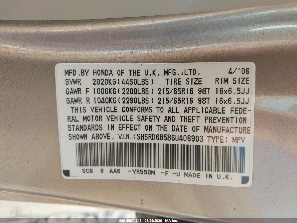 SHSRD68586U406903 2006 HONDA CR-V photo no. 9