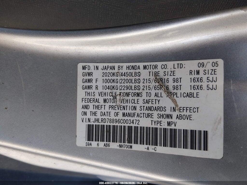 JHLRD78896C003472 2006 HONDA CR-V photo no. 9