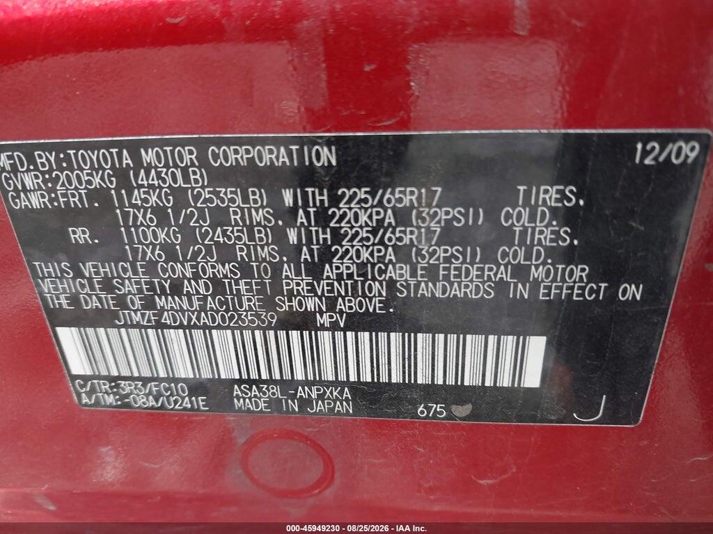 JTMZF4DVXAD023539 2010 TOYOTA RAV4 photo no. 9
