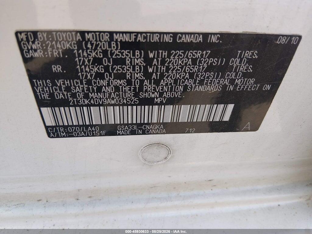 2T3DK4DV9AW034525 2010 TOYOTA RAV4 photo no. 9