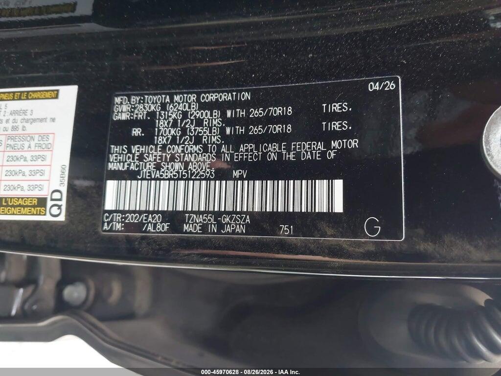 JTEVA5BR5T5122593 2026 TOYOTA 4RUNNER photo no. 9
