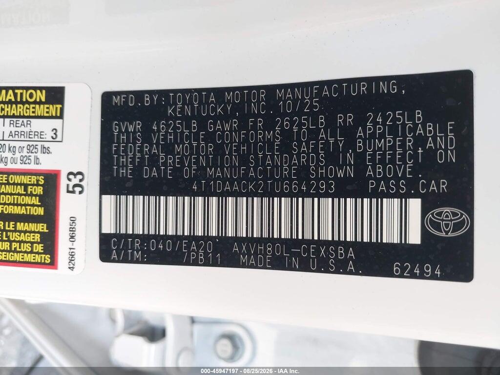 4T1DAACK2TU664293 2026 TOYOTA CAMRY photo no. 9
