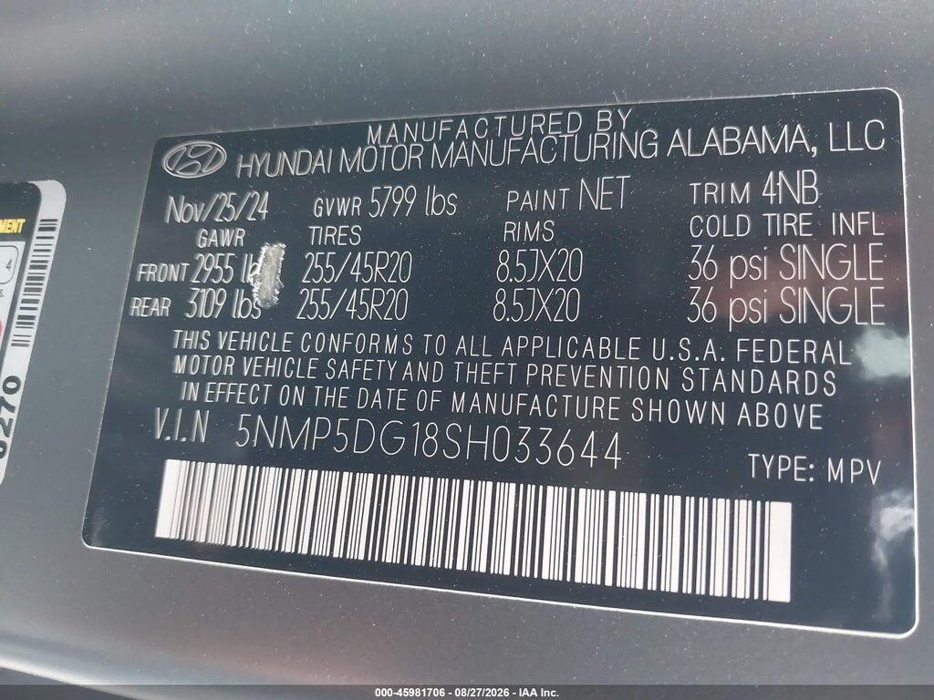 5NMP5DG18SH033644 2025 HYUNDAI SANTA FE HYBRID photo no. 9