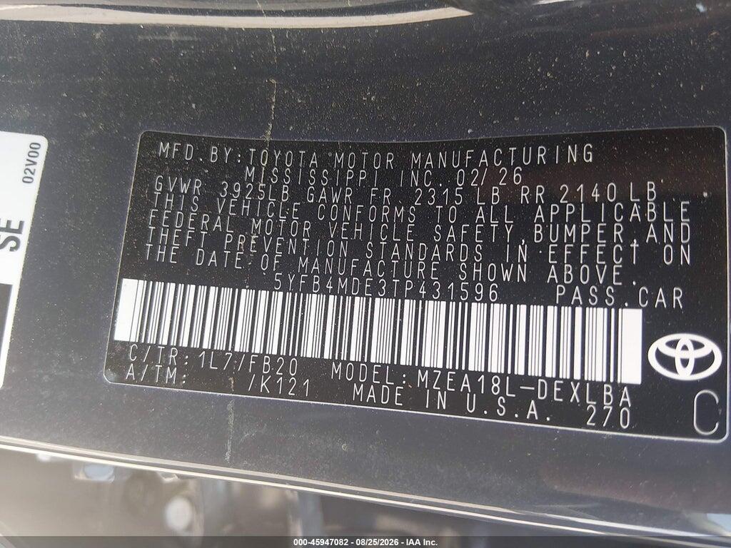 5YFB4MDE3TP431596 2026 TOYOTA COROLLA photo no. 9