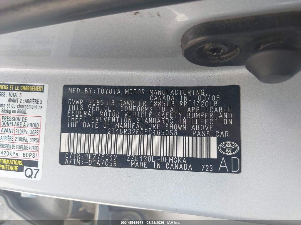 2T1BR32E05C465058 2005 TOYOTA COROLLA photo no. 9