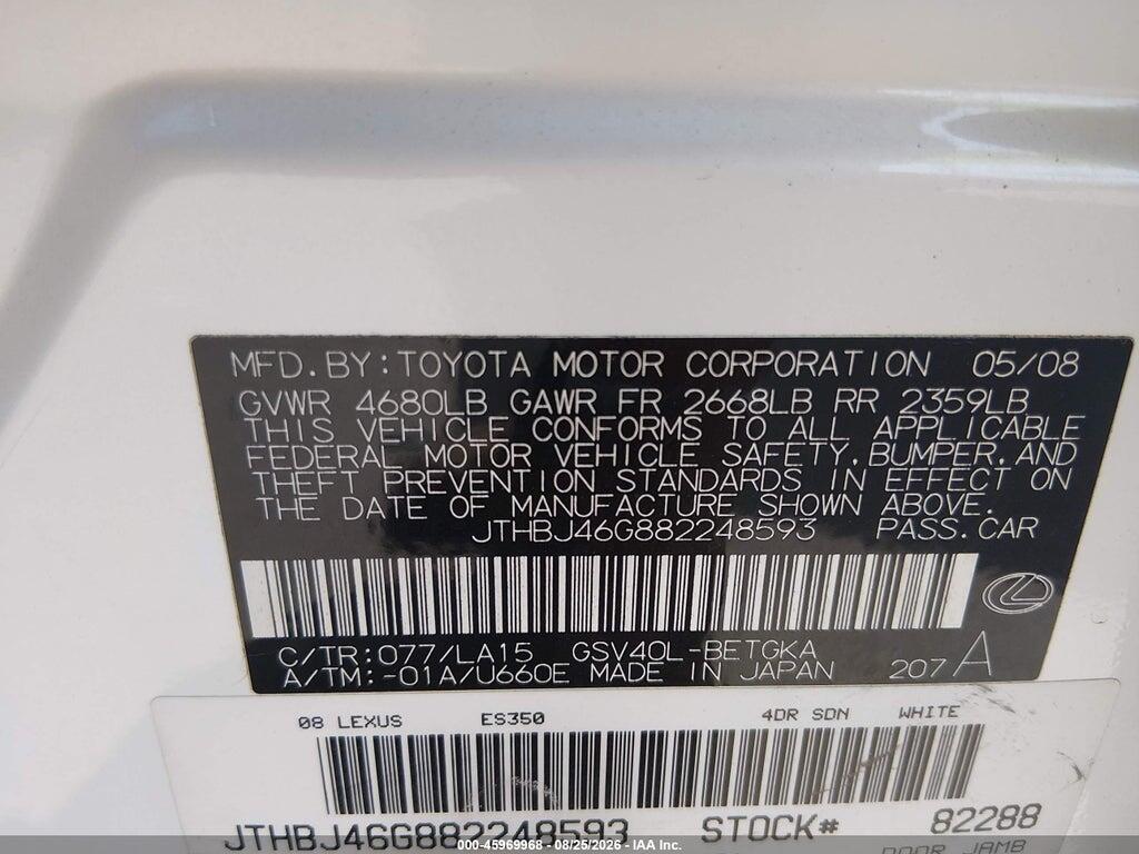 JTHBJ46G882248593 2008 LEXUS ES 350 photo no. 9