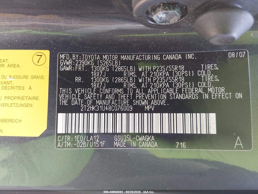 2T2HK31U48C076009 2008 LEXUS RX 350 photo no. 9