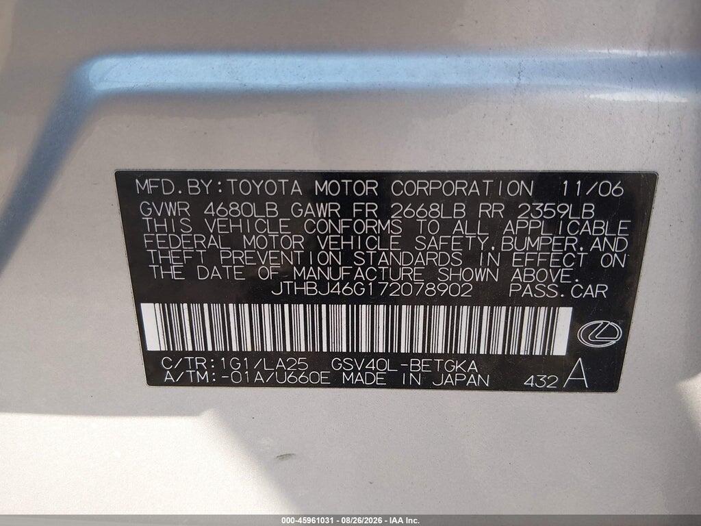 JTHBJ46G172078902 2007 LEXUS ES 350 photo no. 9