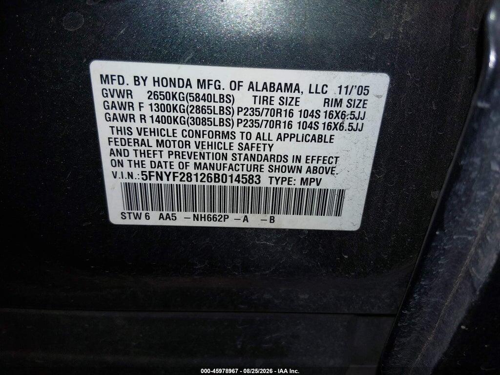 5FNYF28126B014583 2006 HONDA PILOT photo no. 9