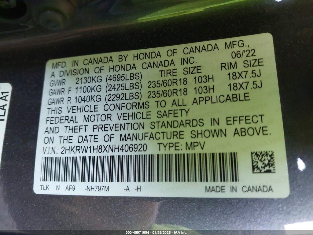 2HKRW1H8XNH406920 2022 HONDA CR-V photo no. 9
