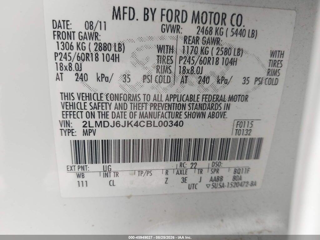 2LMDJ6JK4CBL00340 2012 LINCOLN MKX photo no. 9