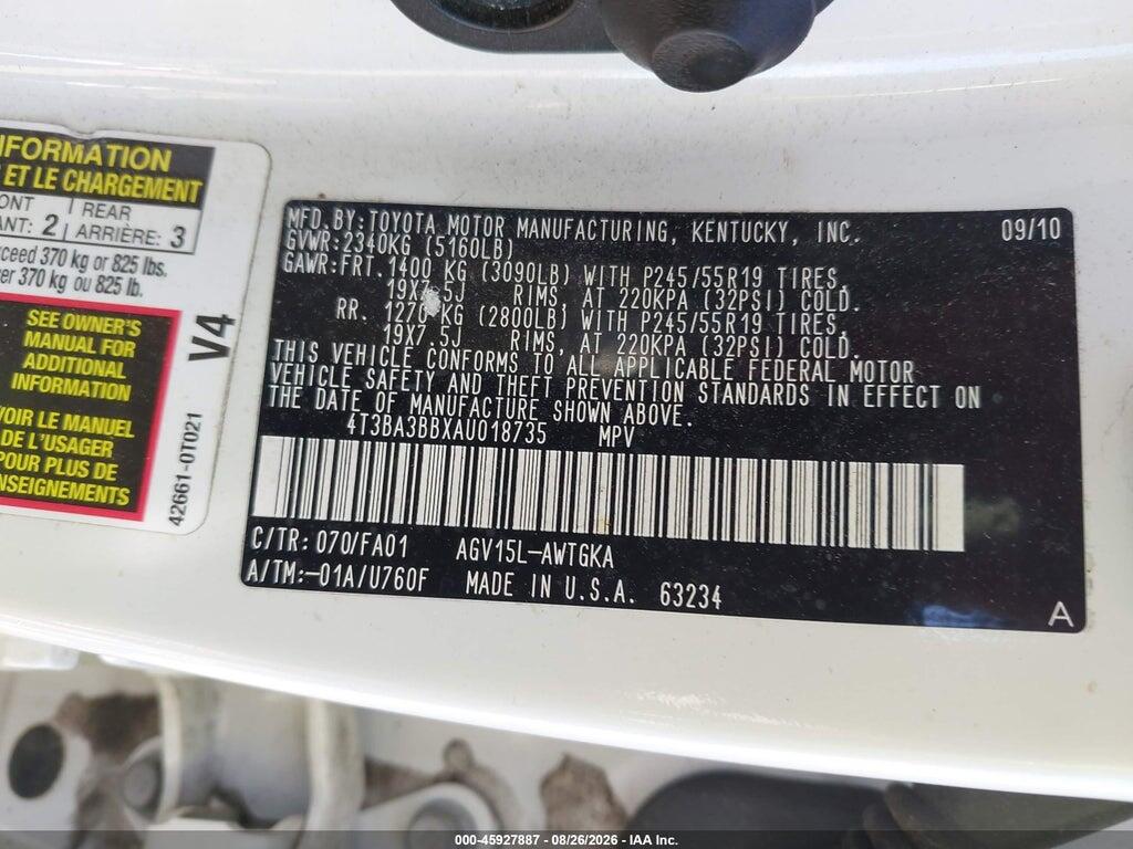 4T3BA3BBXAU018735 2010 TOYOTA VENZA photo no. 9