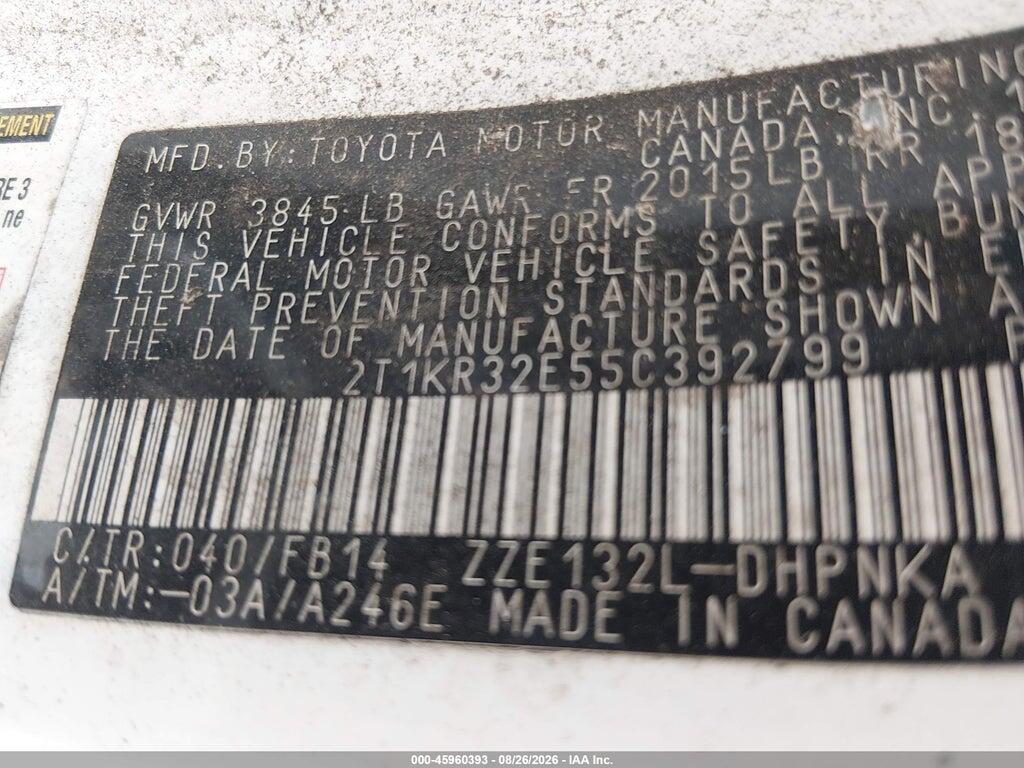 2T1KR32E55C392799 2005 TOYOTA MATRIX photo no. 9