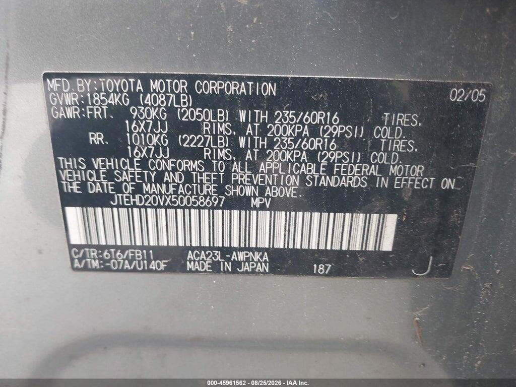 JTEHD20VX50058697 2005 TOYOTA RAV4 photo no. 9