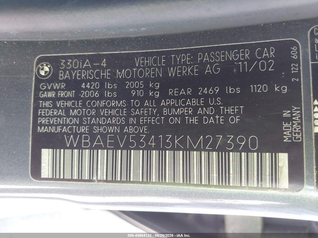 WBAEV53413KM27390 2003 BMW 330I photo no. 9