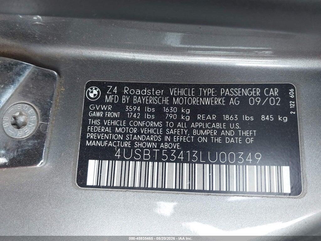 4USBT53413LU00349 2003 BMW Z4 photo no. 9