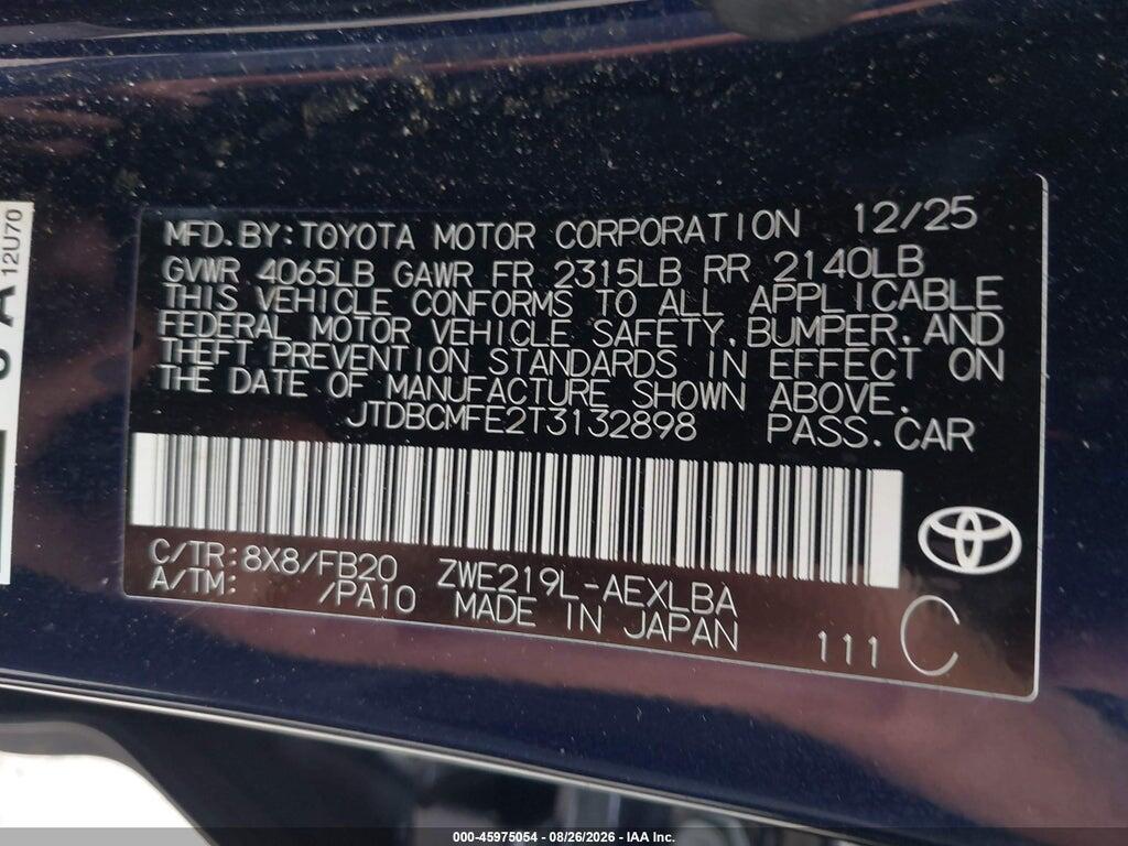 JTDBCMFE2T3132898 2026 TOYOTA COROLLA HYBRID photo no. 9