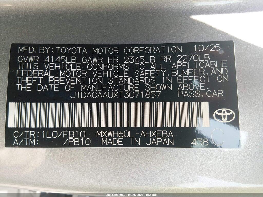 JTDACAAUXT3071857 2026 TOYOTA PRIUS photo no. 9
