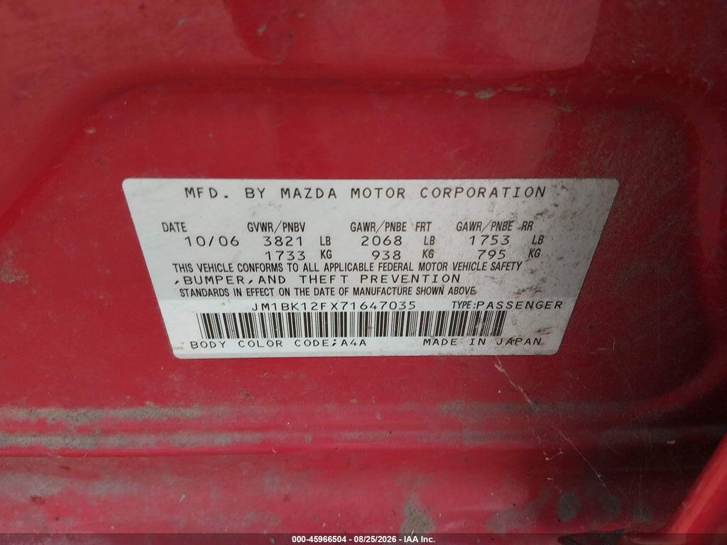 JM1BK12FX71647035 2007 MAZDA MAZDA3 photo no. 9