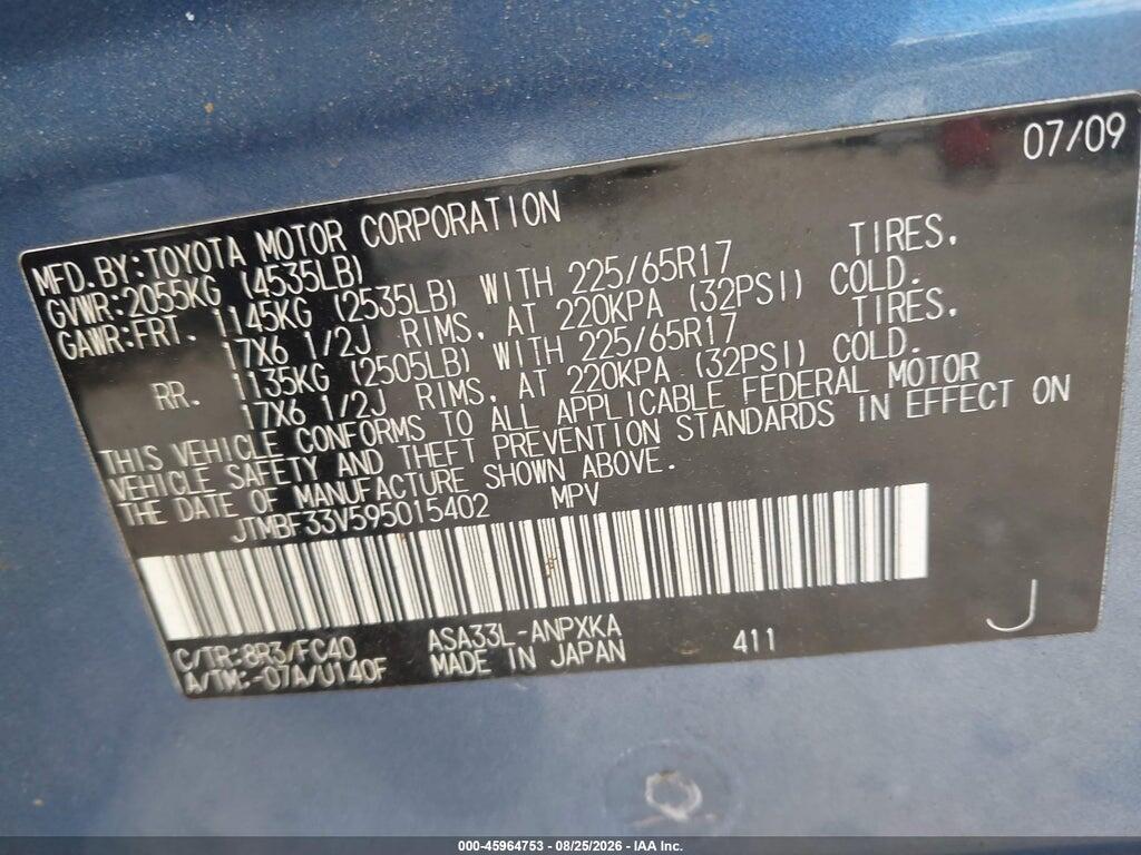 JTMBF33V595015402 2009 TOYOTA RAV4 photo no. 9