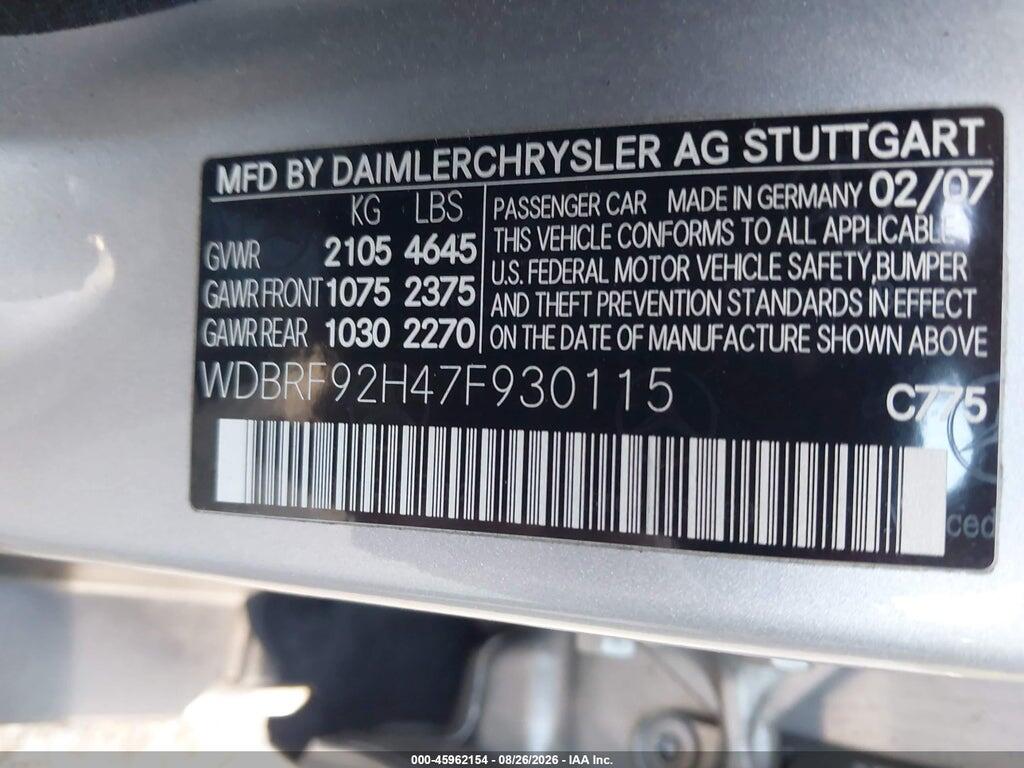 WDBRF92H47F930115 2007 MERCEDES-BENZ C 280 photo no. 9