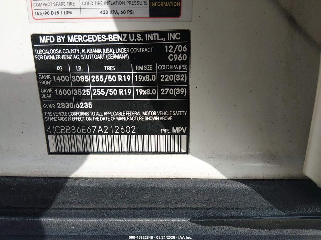 4JGBB86E67A212602 2007 MERCEDES-BENZ ML 350 photo no. 9