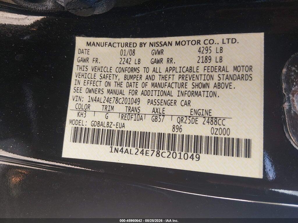 1N4AL24E78C201049 2008 NISSAN ALTIMA photo no. 9