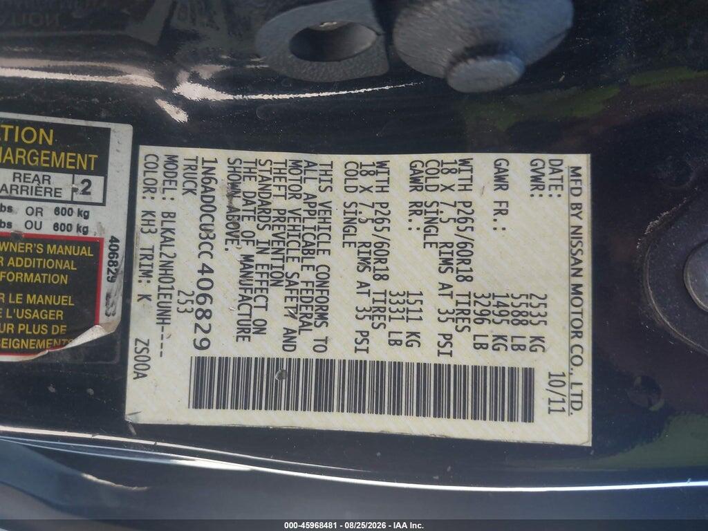 1N6AD0CU3CC406829 2012 NISSAN FRONTIER photo no. 9
