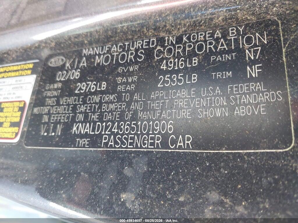 KNALD124365101906 2006 KIA AMANTI photo no. 9