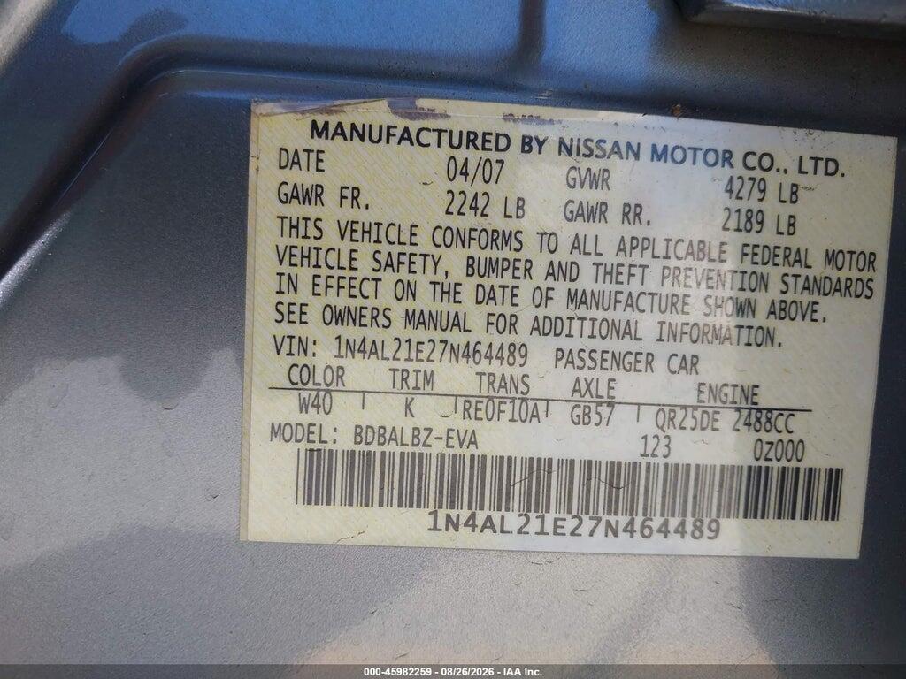 1N4AL21E27N464489 2007 NISSAN ALTIMA photo no. 9
