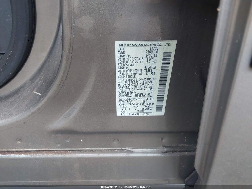 5N1AA08C57N712433 2007 NISSAN ARMADA photo no. 9