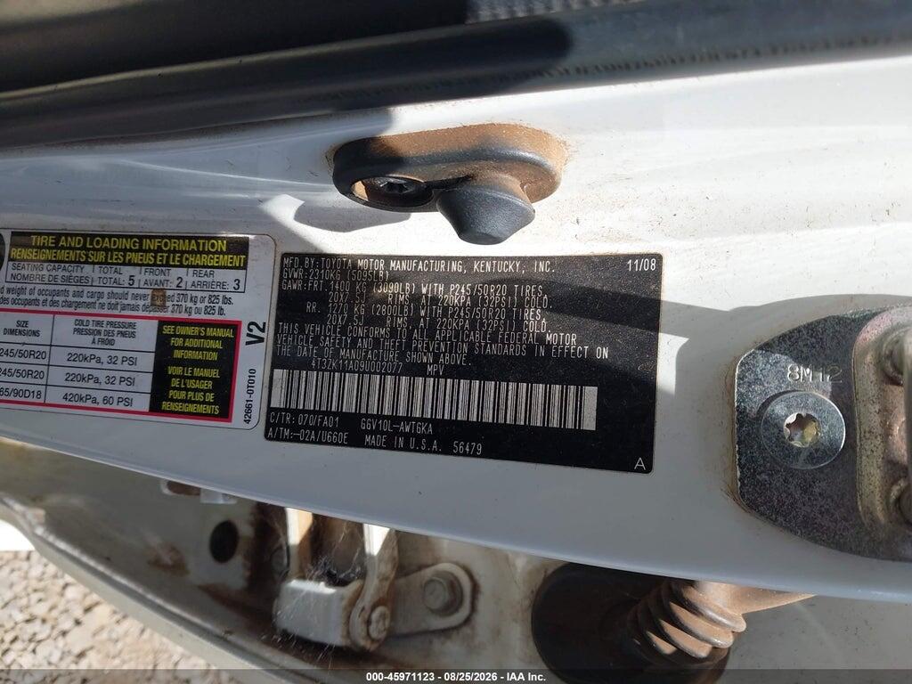 4T3ZK11A09U002077 2009 TOYOTA VENZA photo no. 9