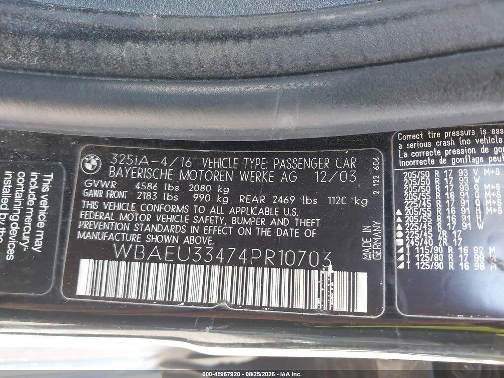 WBAEU33474PR10703 2004 BMW 325XI photo no. 9