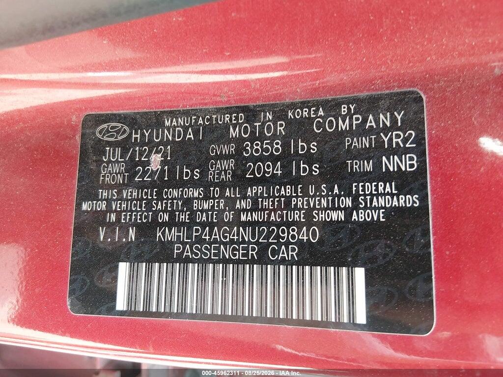 KMHLP4AG4NU229840 2022 HYUNDAI ELANTRA photo no. 7