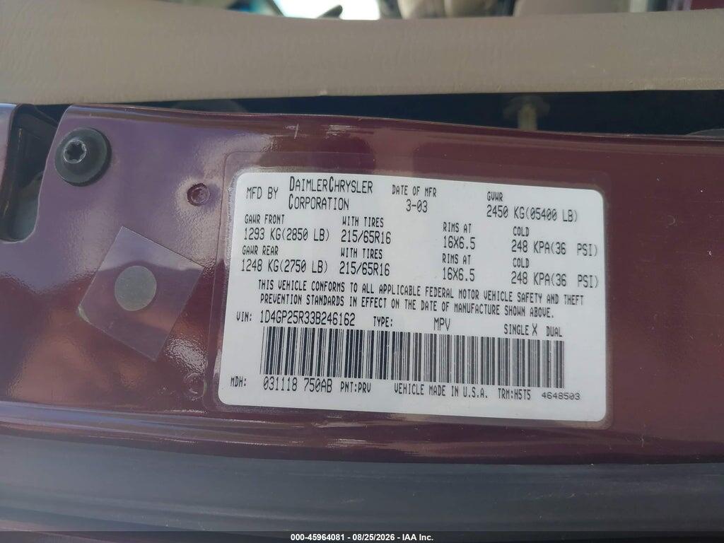 1D4GP25R33B246162 2003 DODGE CARAVAN photo no. 9