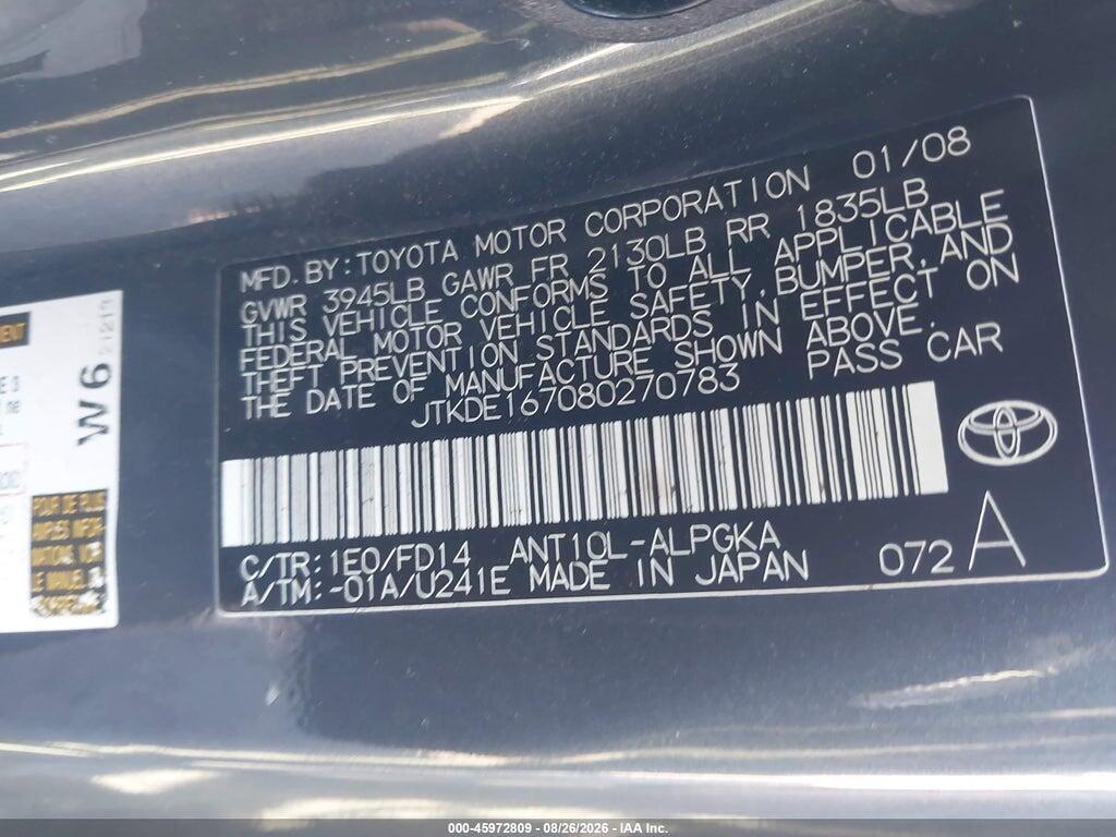 JTKDE167080270783 2008 SCION TC photo no. 9