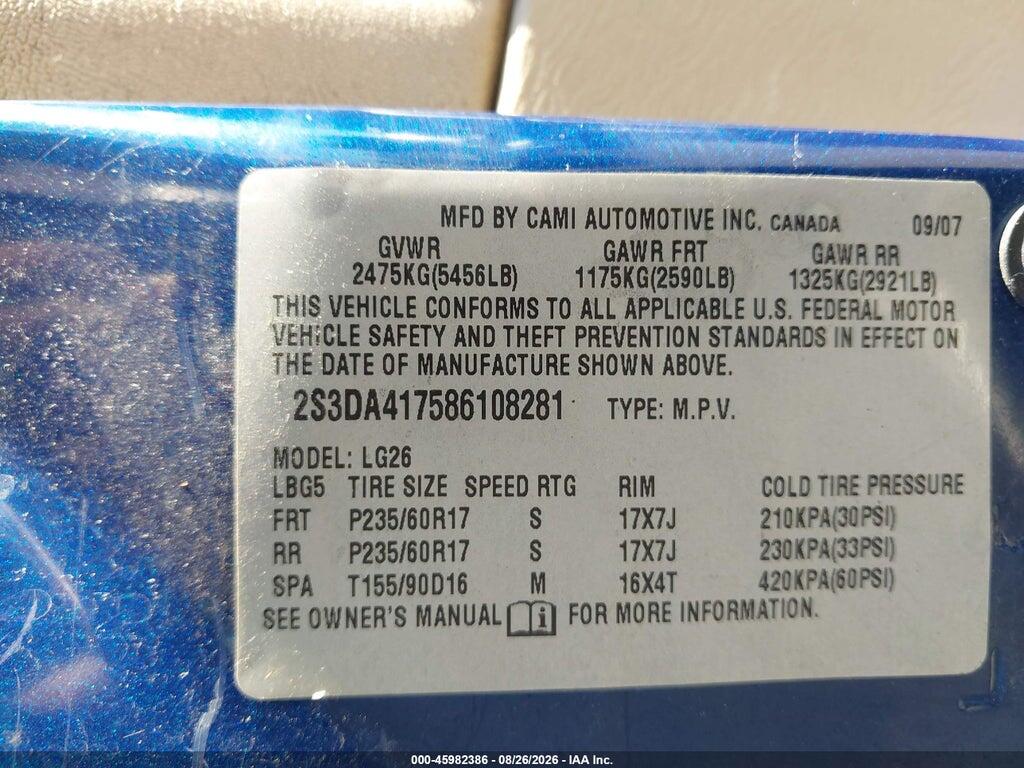 2S3DA417586108281 2008 SUZUKI XL7 photo no. 9