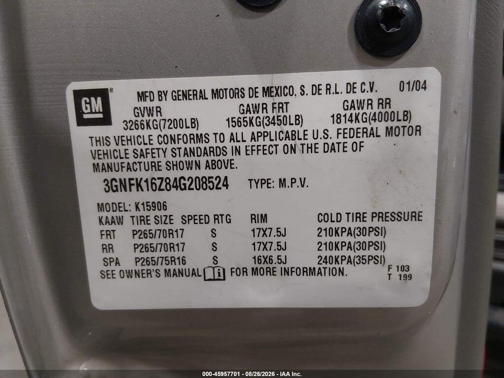 3GNFK16Z84G208524 2004 CHEVROLET SUBURBAN 1500 photo no. 9