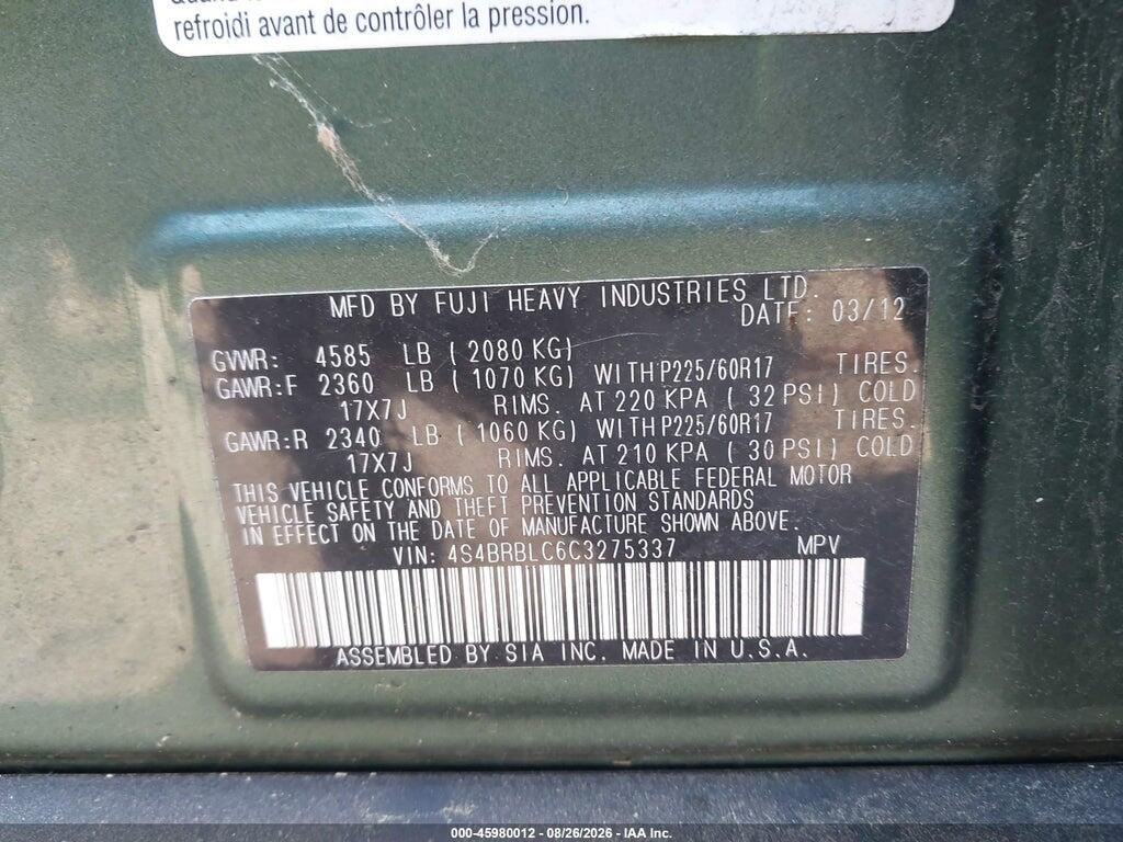 4S4BRBLC6C3275337 2012 SUBARU OUTBACK photo no. 9