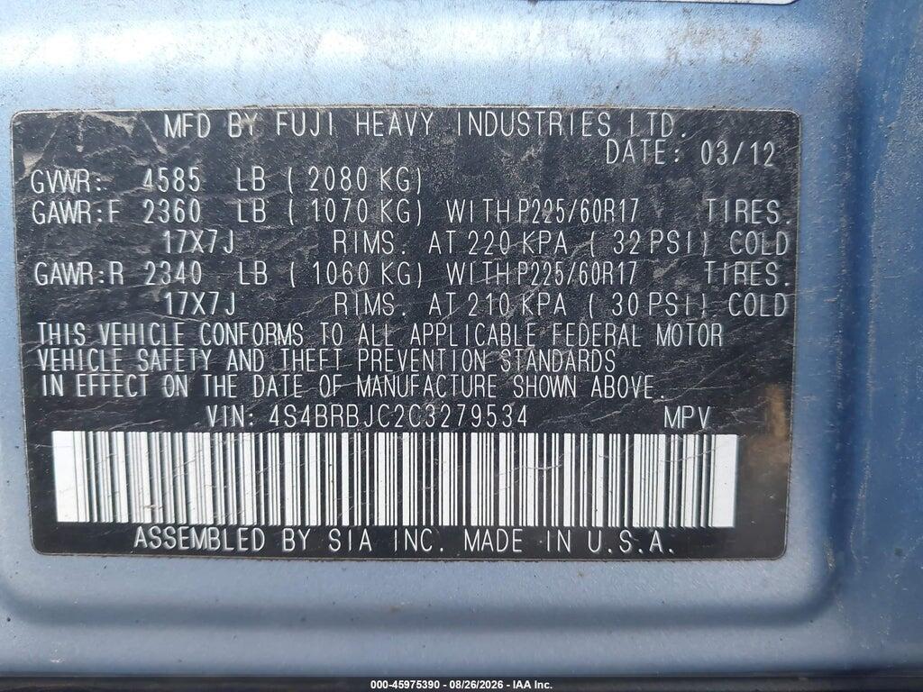 4S4BRBJC2C3279534 2012 SUBARU OUTBACK photo no. 9