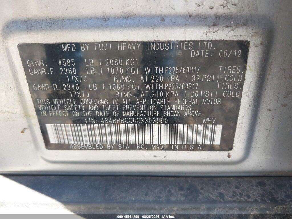 4S4BRBCC6C3303590 2012 SUBARU OUTBACK photo no. 9
