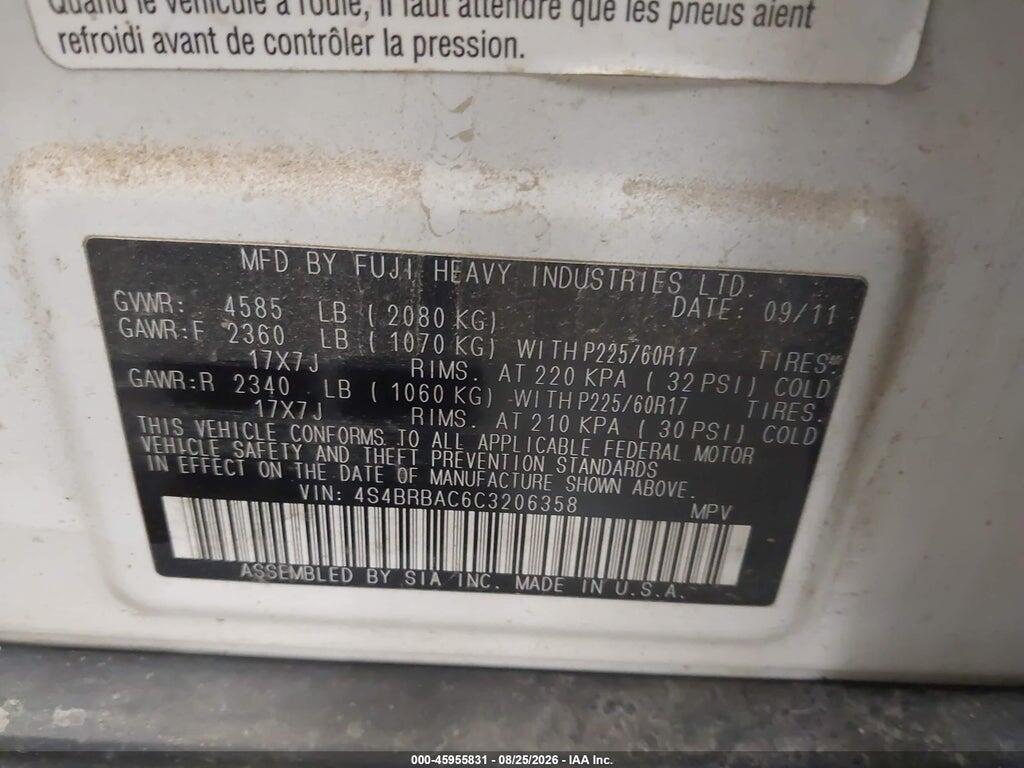 4S4BRBAC6C3206358 2012 SUBARU OUTBACK photo no. 9
